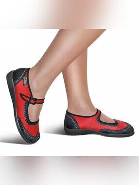 Comfort Red Mary Jane Flats with Black Trim